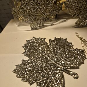 Elegant Glittery Silver Maple Leaf Ornaments - 50 total